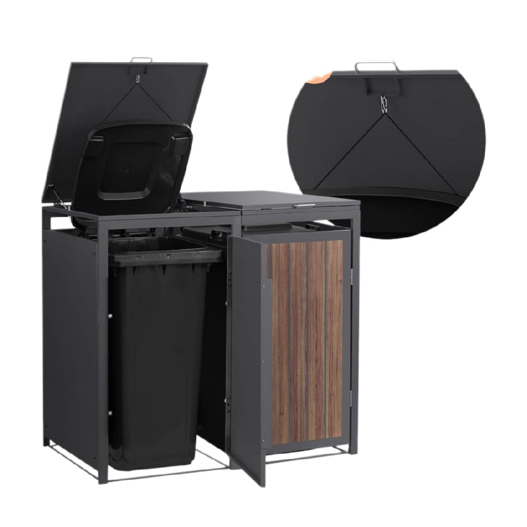 Garden Waste Bin Storage Unit for Outdoor Use in Metal and Wood - 80 x 50 x 90